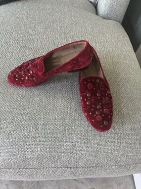 Donald J. Pliner Red Velvet Studded Loafers